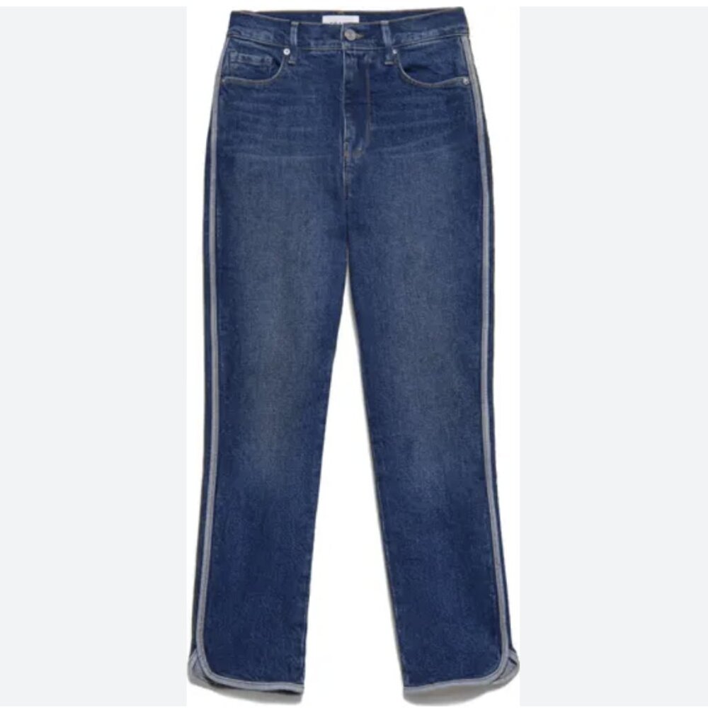 FRAME Denim Le Sylvie High Waist Dolphin Hem Crop Straight Leg Jeans Blue Sz 26